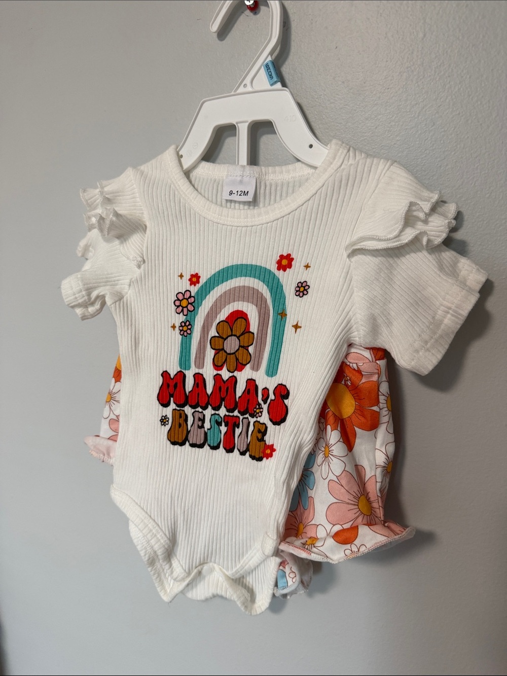 Mama's Bestie Floral White Baby One-Piece